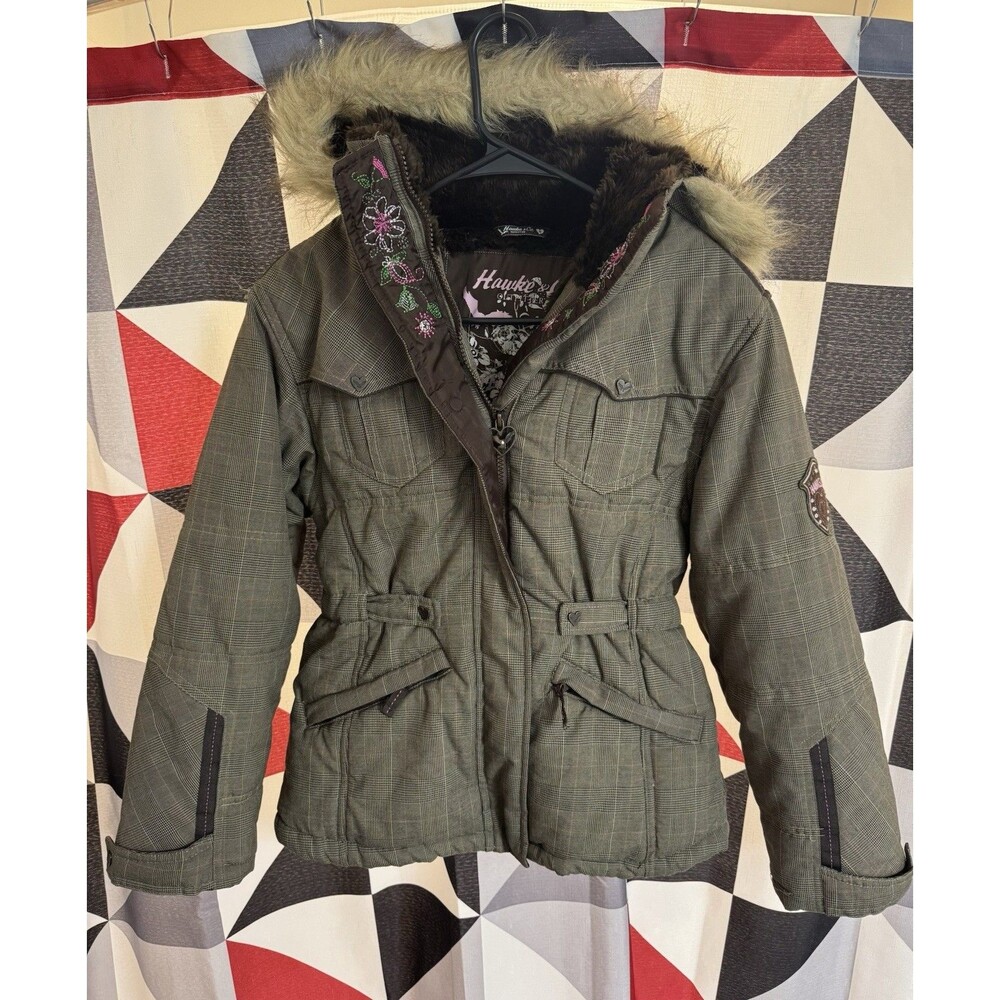 Vintage Y2K Hawke & Co Down Puffer Jacket Womens Size XS / Small Faux Fur Hood
